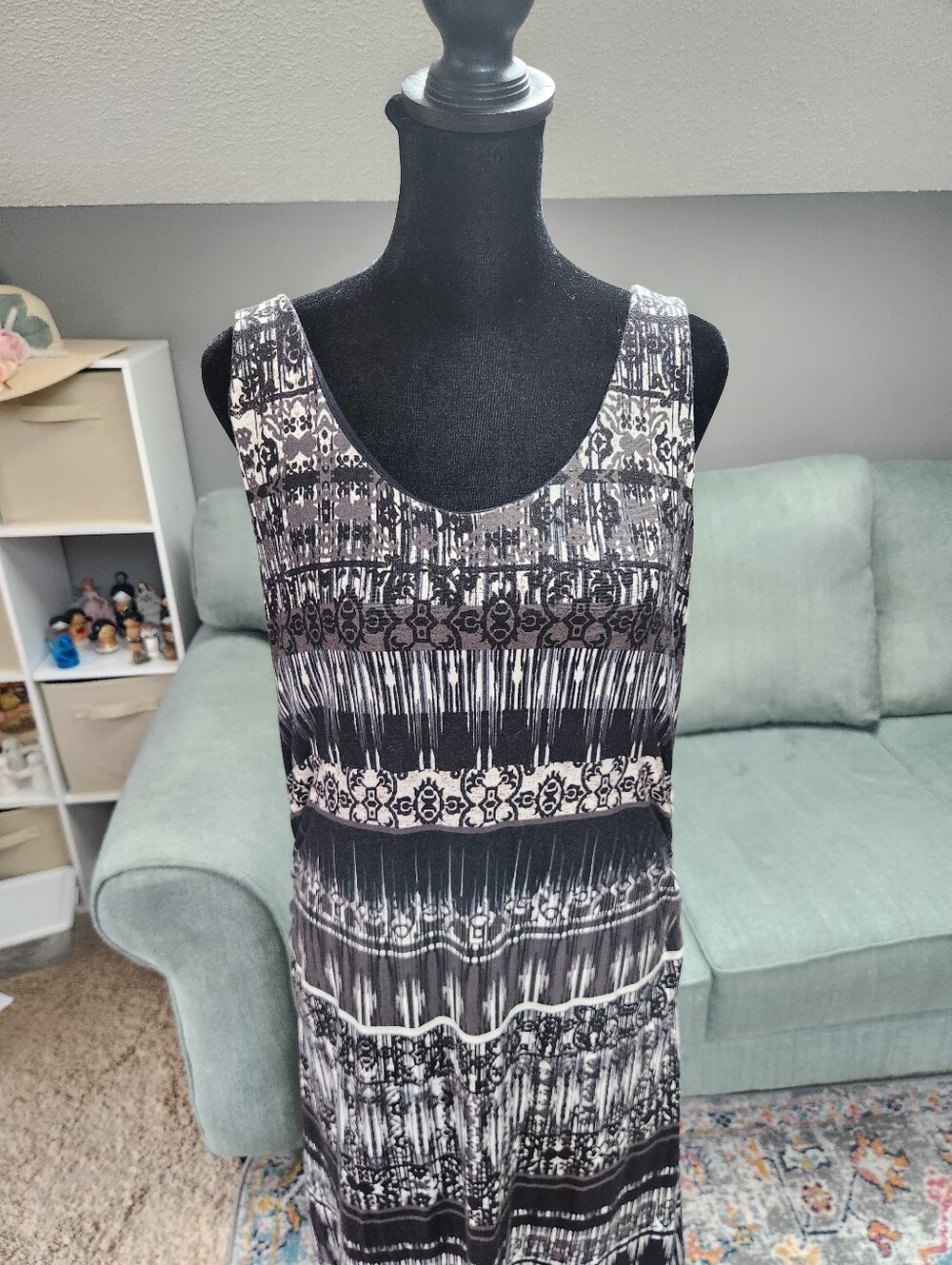 Athleta Black & White Patterned Sleeveless Maxi Dress XL Built In Bra - Picture 4 of 10